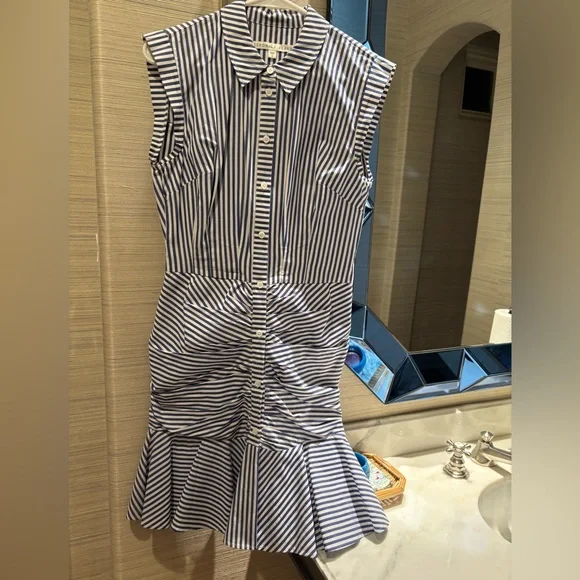 NWT VERONICA BEARD Bell Button Down Ruched Dress Shirt dress Sz 6 - Picture 4 of 11